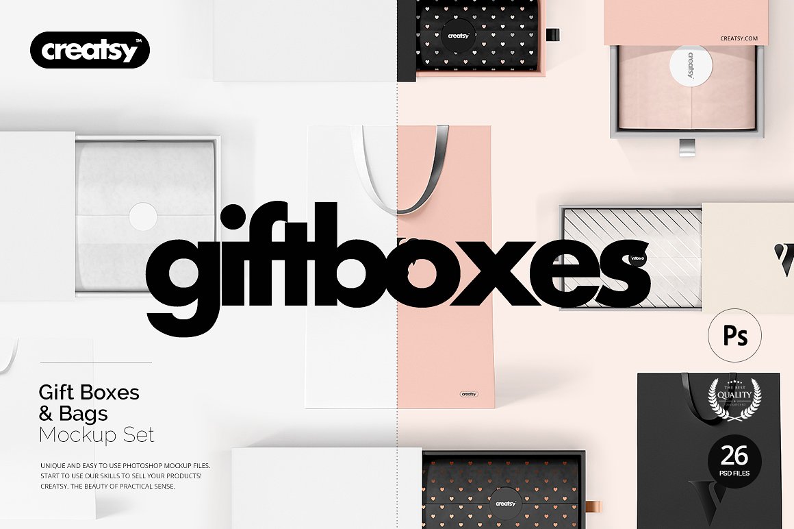 Gift boxes and bags mockup templates