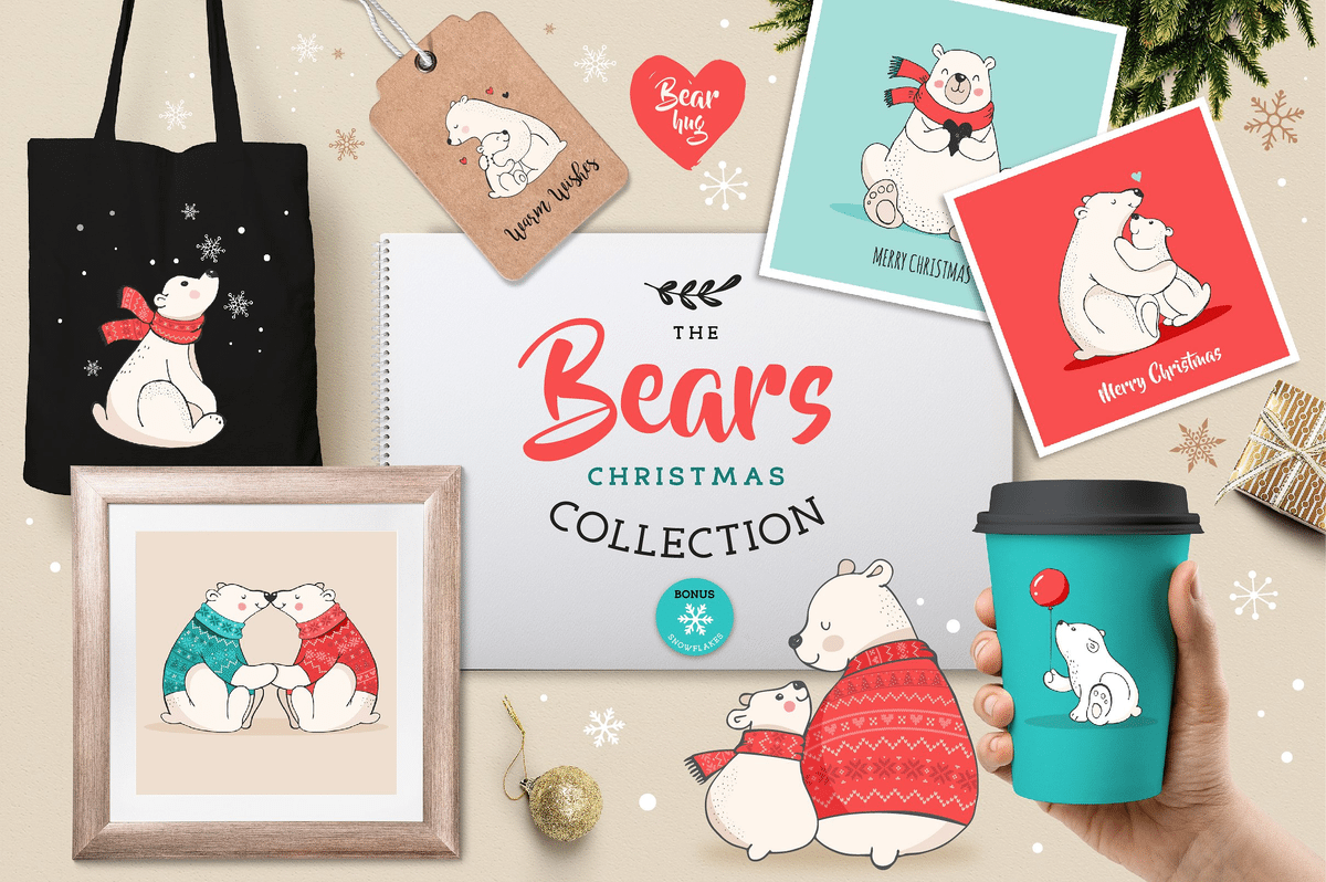 Amazing bears christmas illustration collection