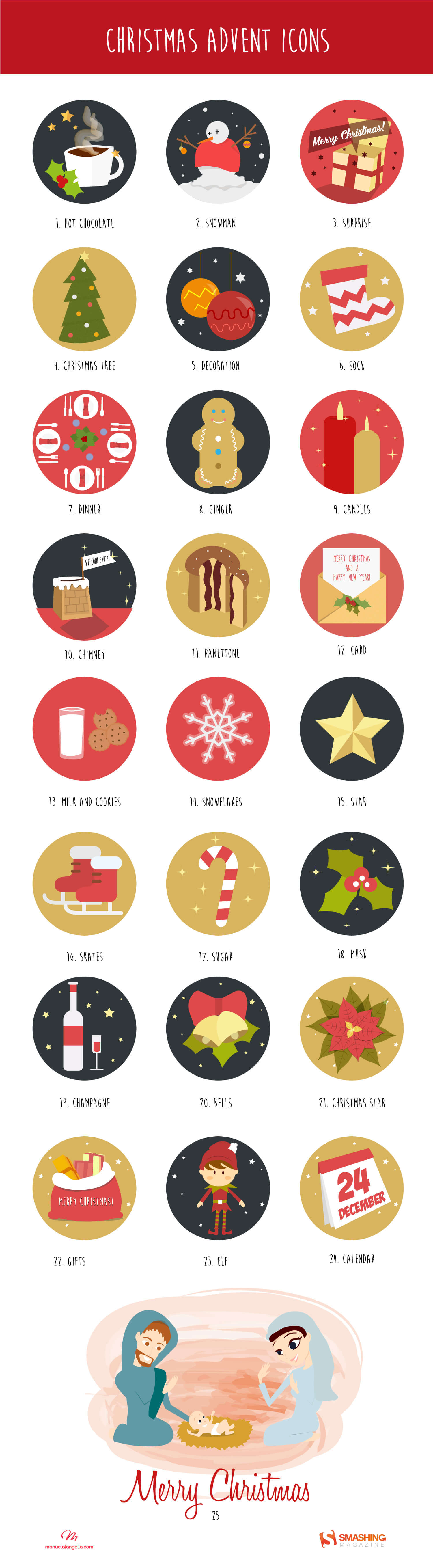 Free christmas advent icon set