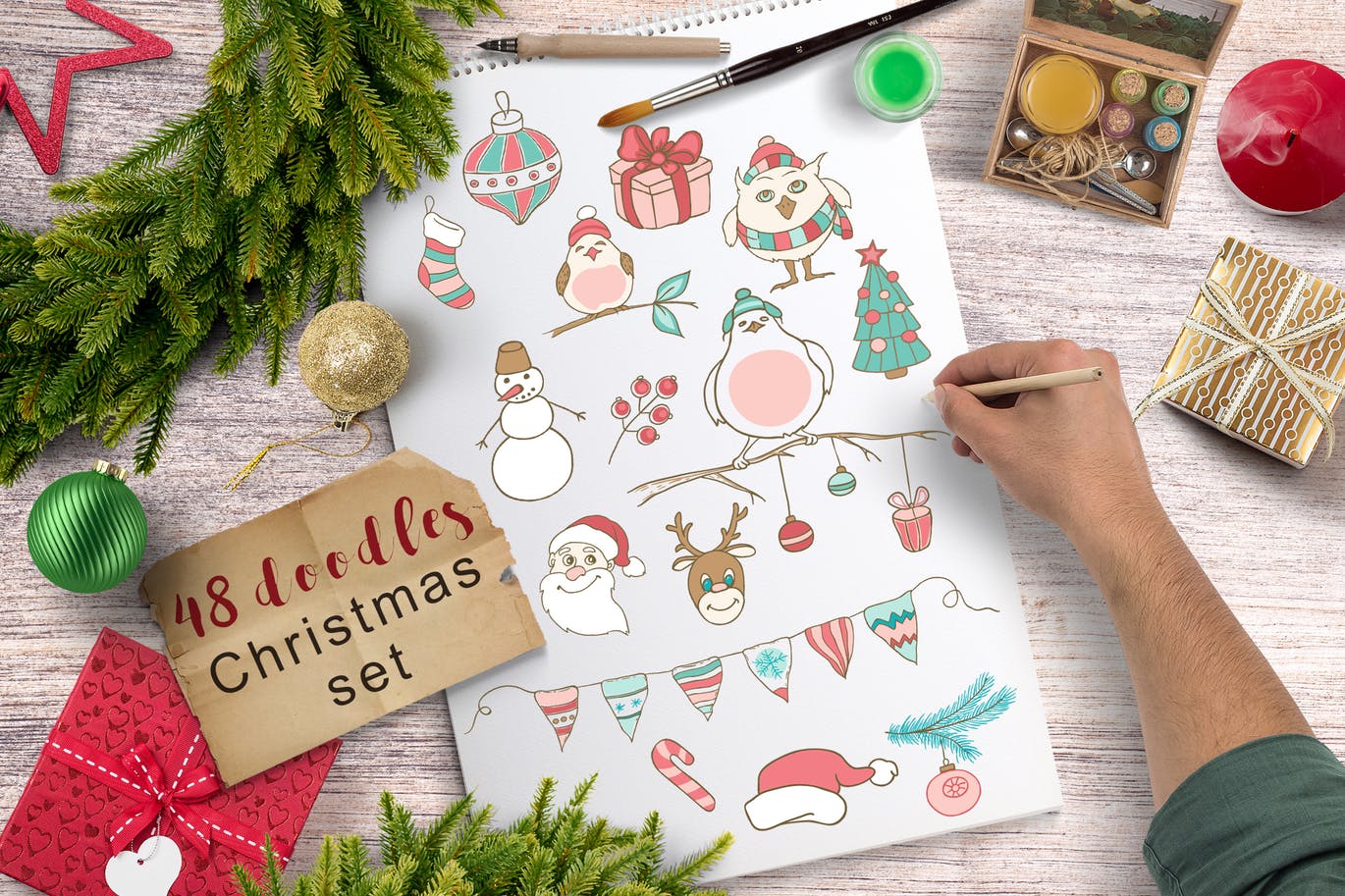 Handsome christmas doodles collection