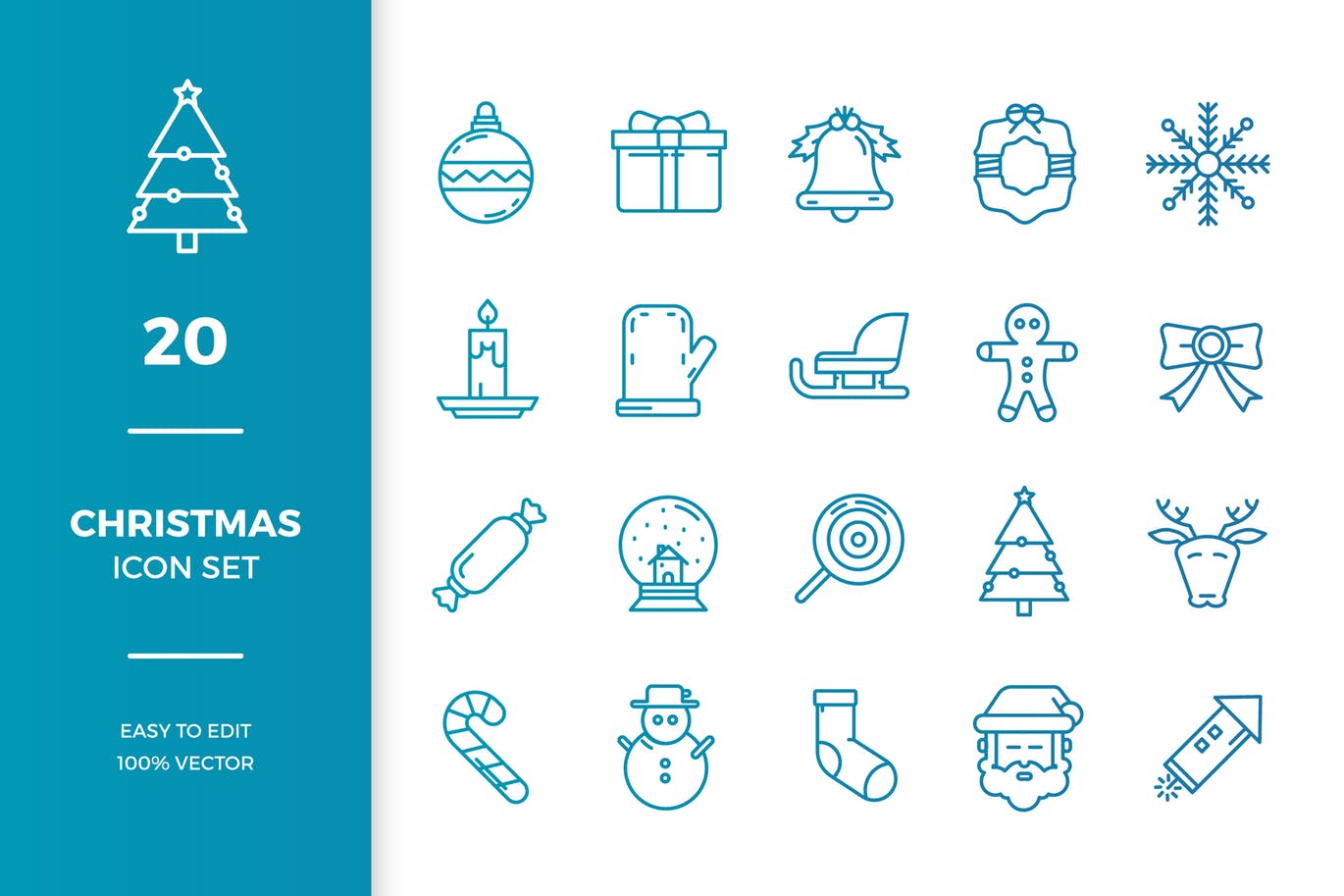 Twenty christmas line icon set