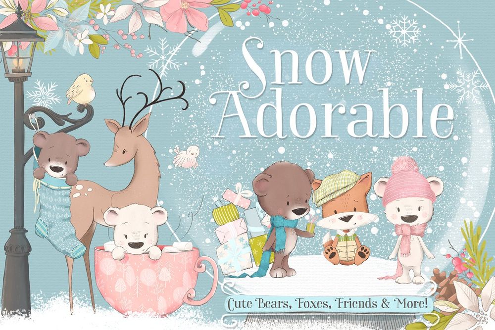 Snow adorable clipart set