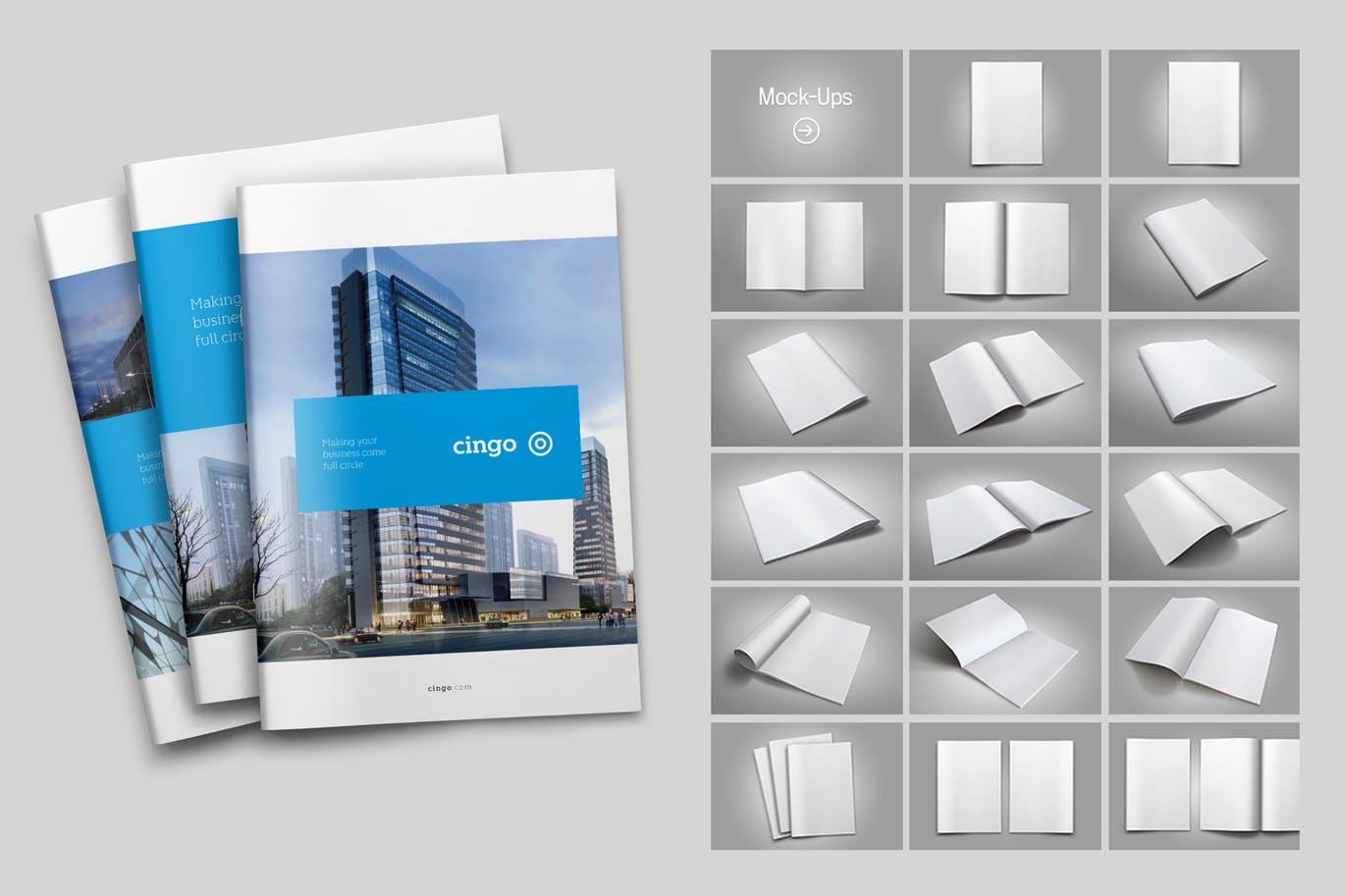 Seventeen different brochure mockup templates