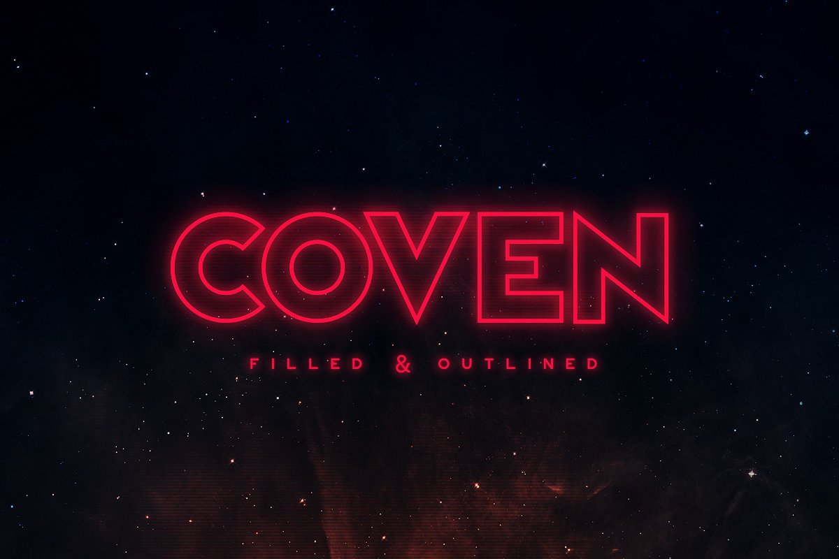 Coven filled and outlined typeface for logos