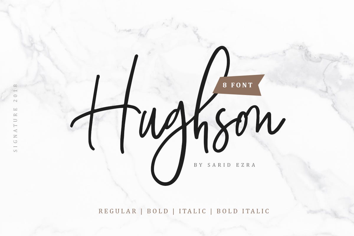 Hugson script eight fonts family