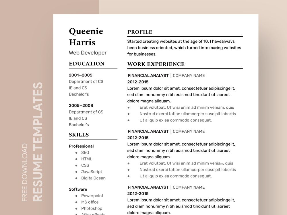 resume template indesign free download