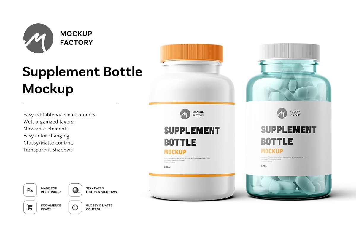 Glossy Plastic Jar With Pills Mockup Models