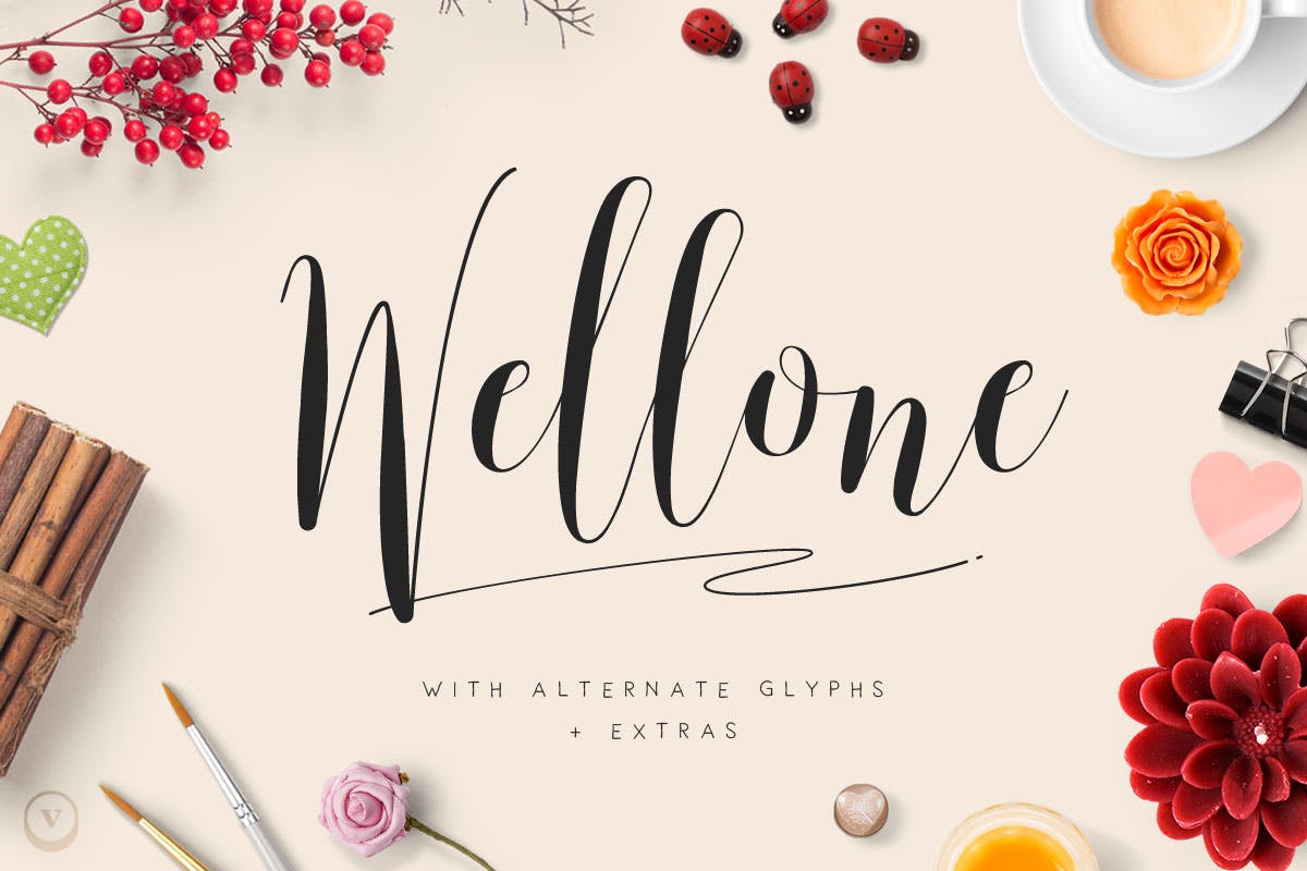 Wellone a logo font with alternate glyphs