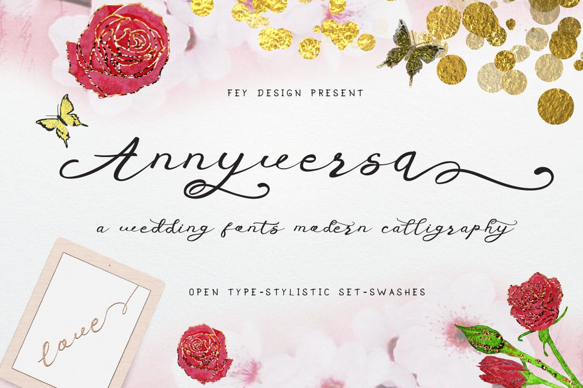 A wedding fonts in modern calligraphy