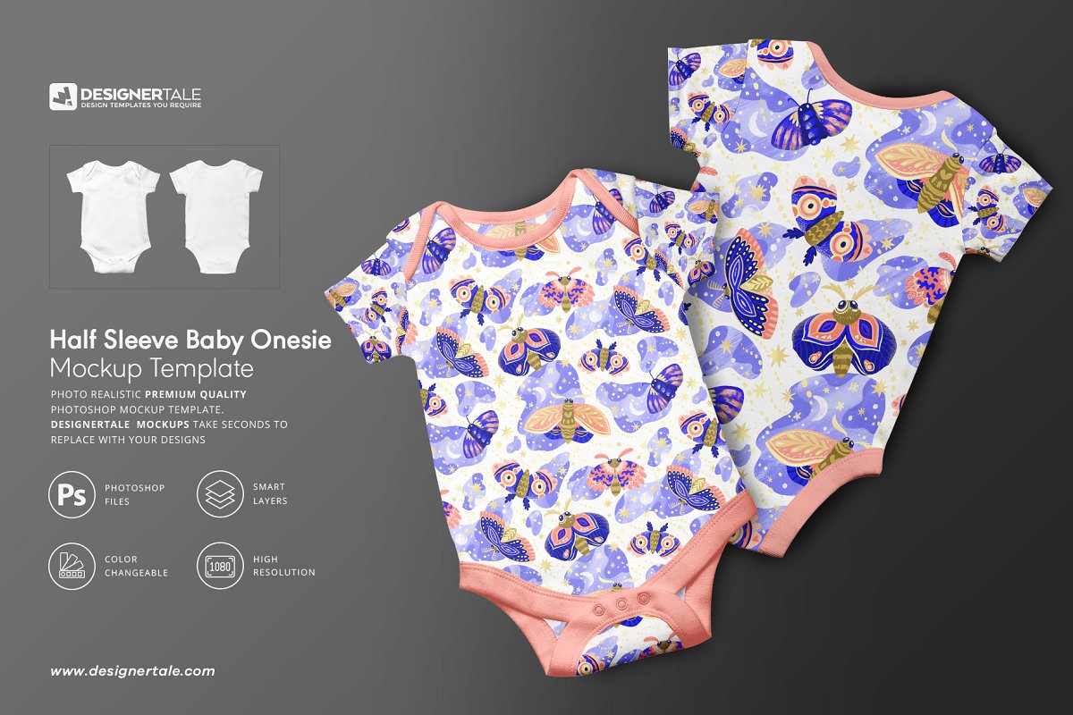 Half sleeve baby onesie mockup template