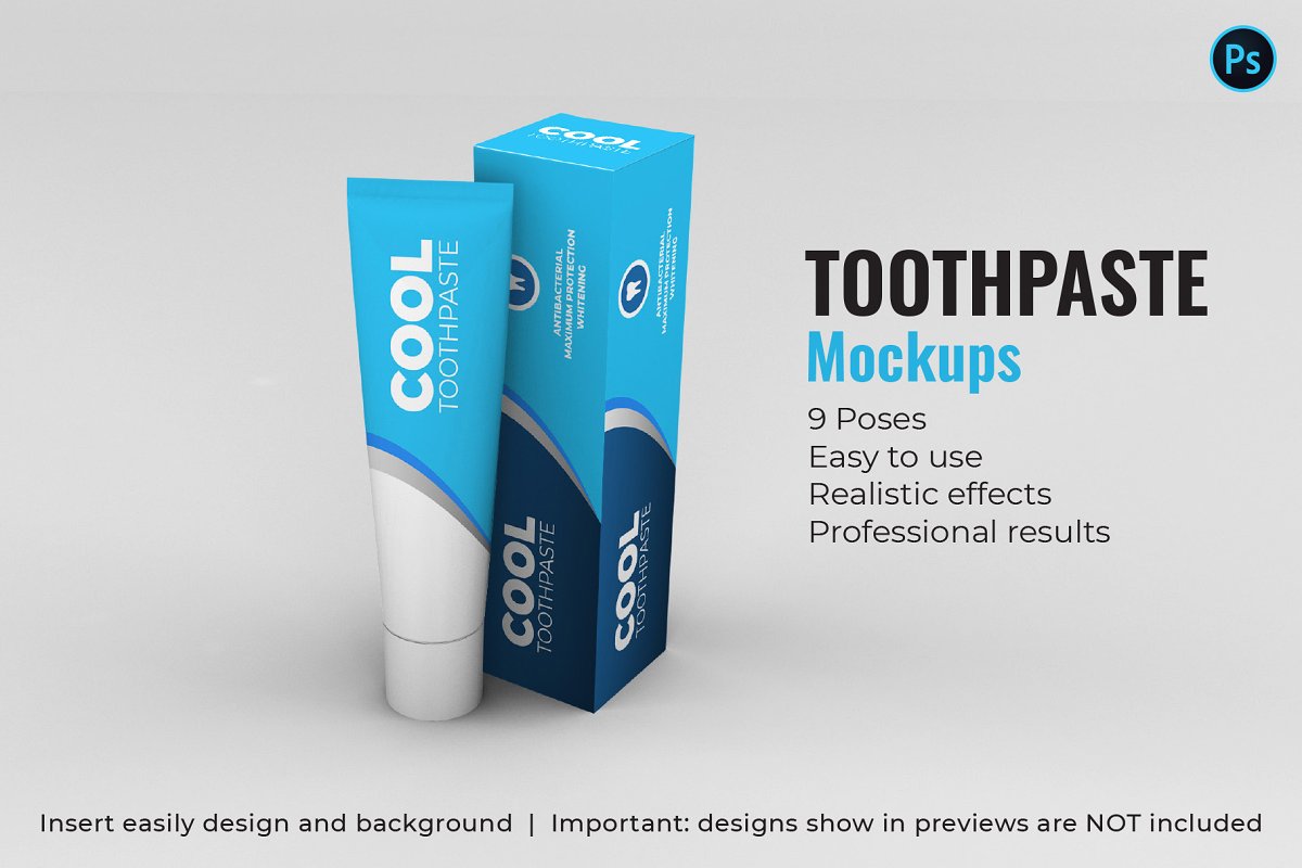 Toothpaste tube and box mockup templates