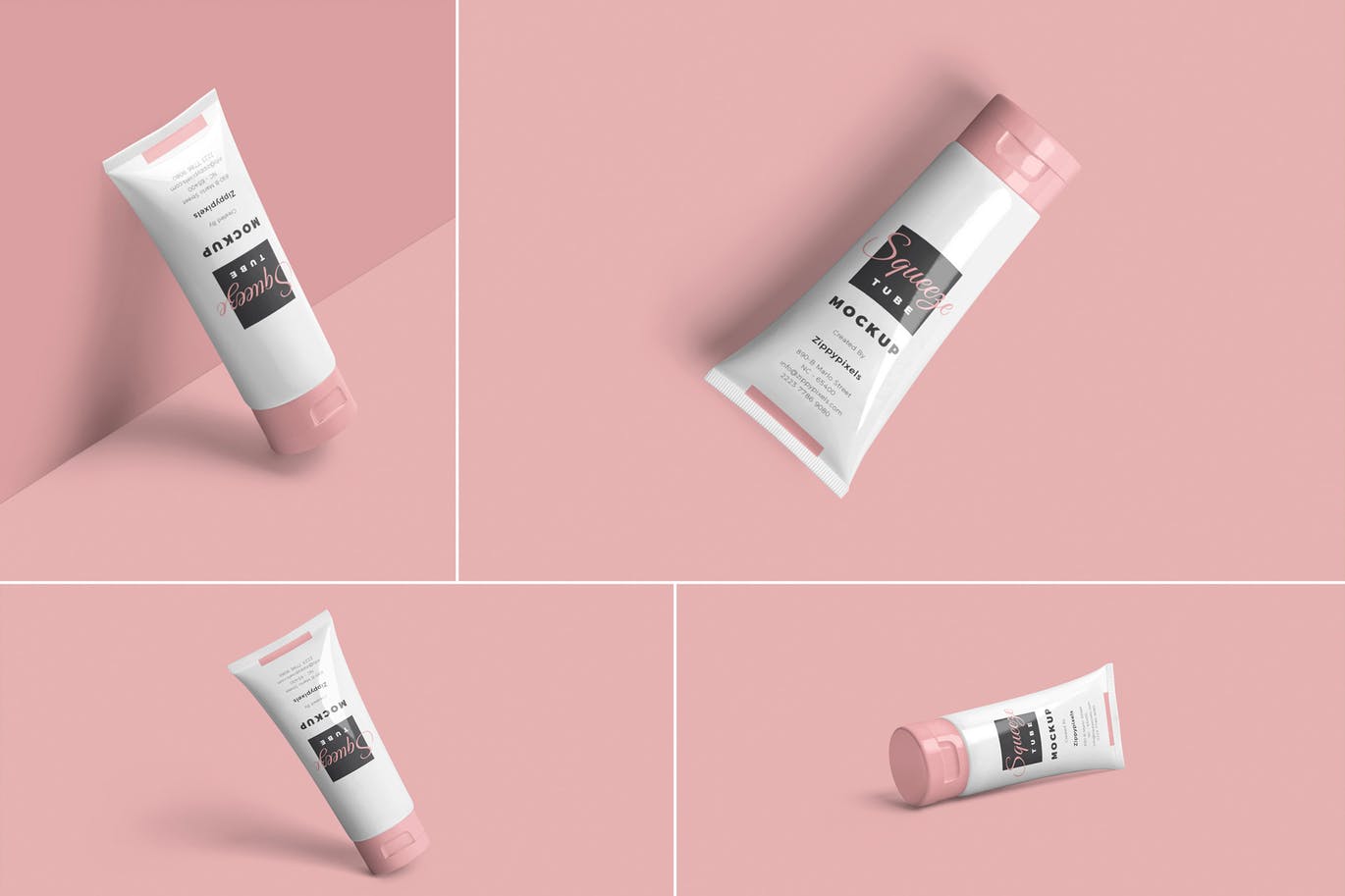 Cosmetic tube mockups on pink background