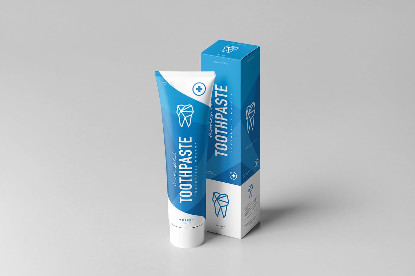 Blue and white toothpaste tube and box mockups