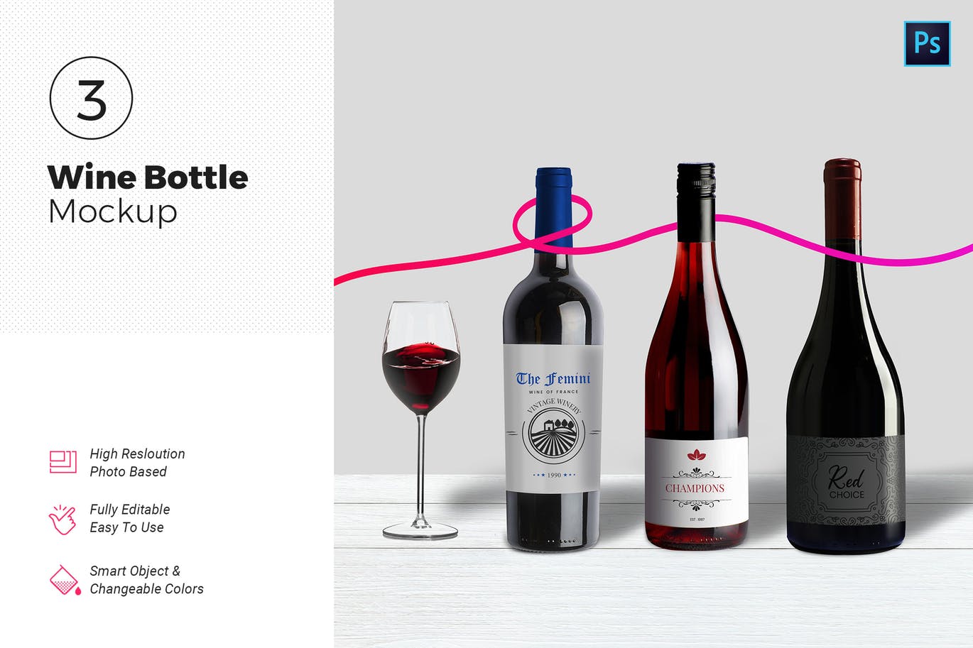 A wine bottle mockup set