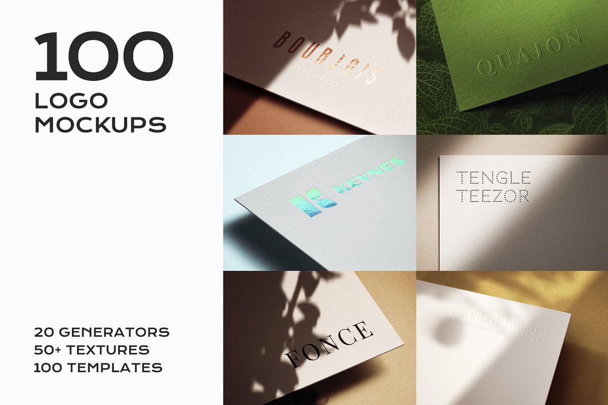 100 logo mockups on paper