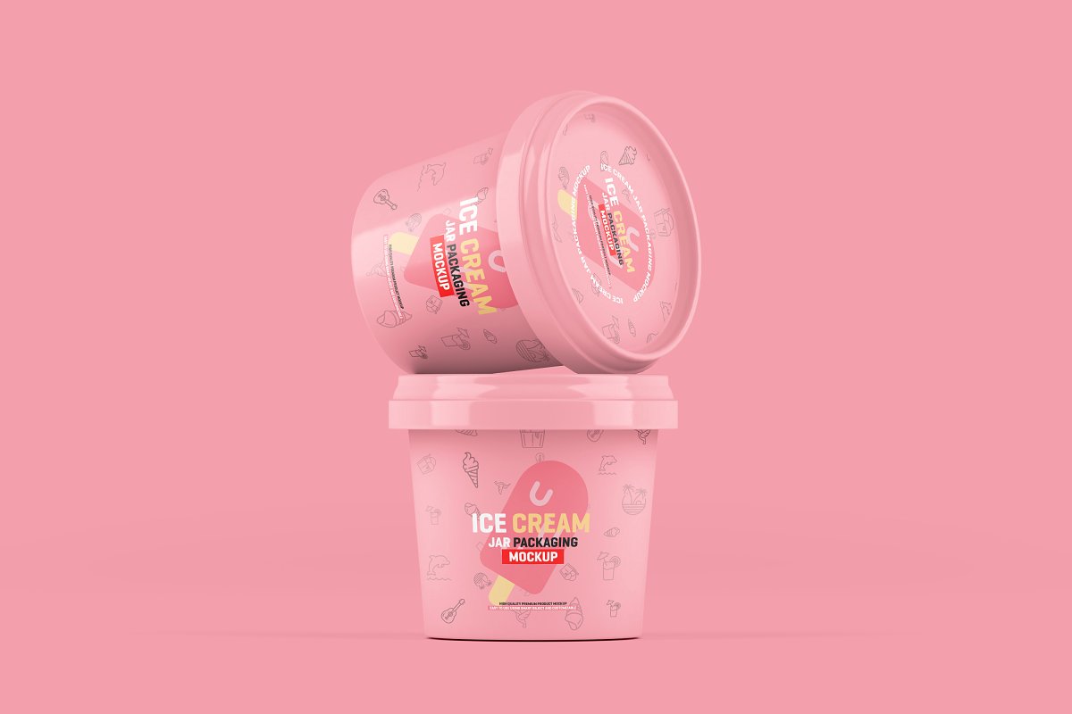Ice crem jar mockup on pink background