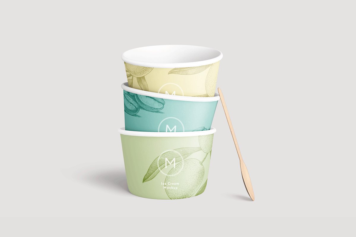 Three ice cream paper cups mockup