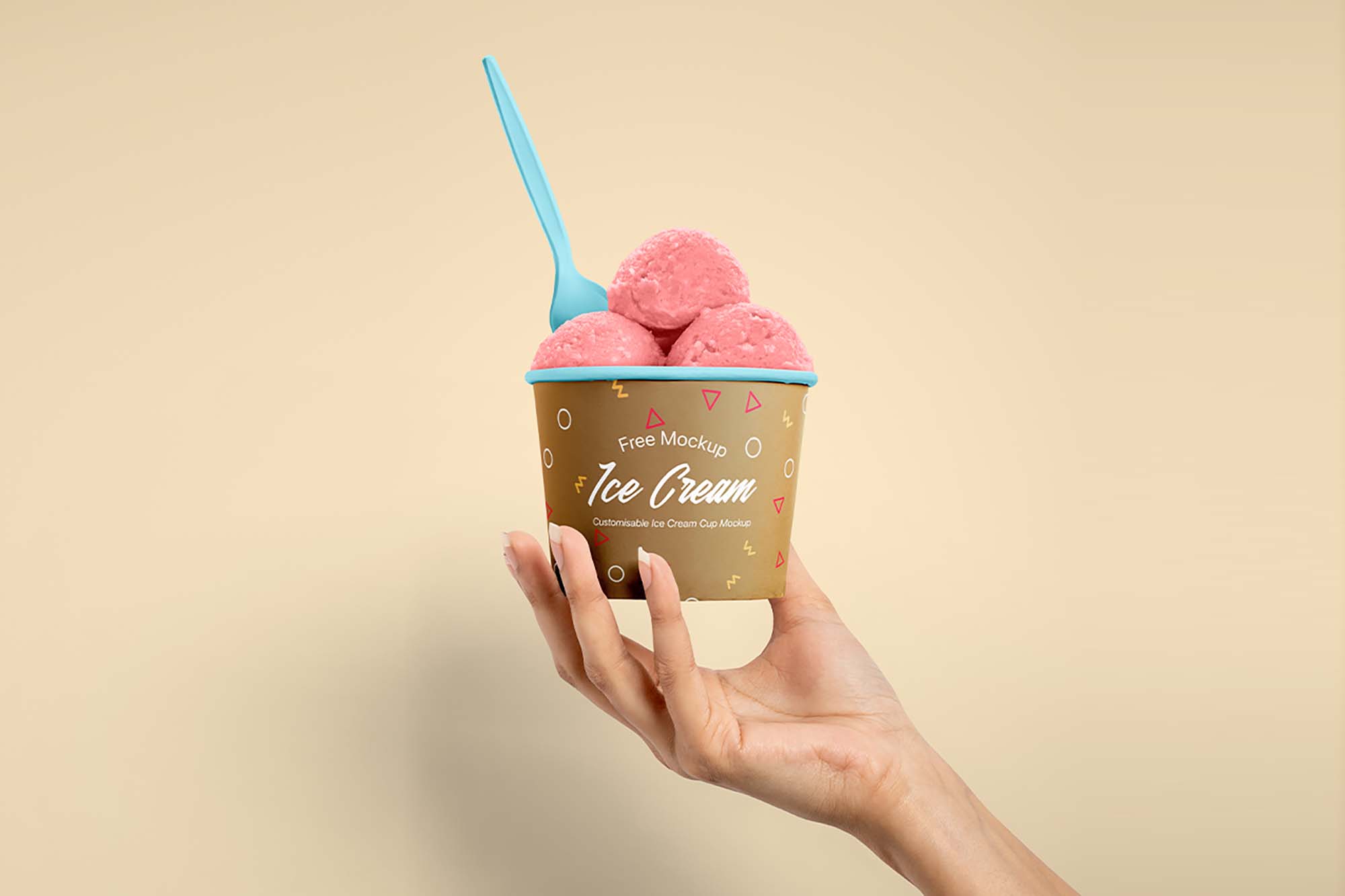 Free hand holding ice cream cup mockup