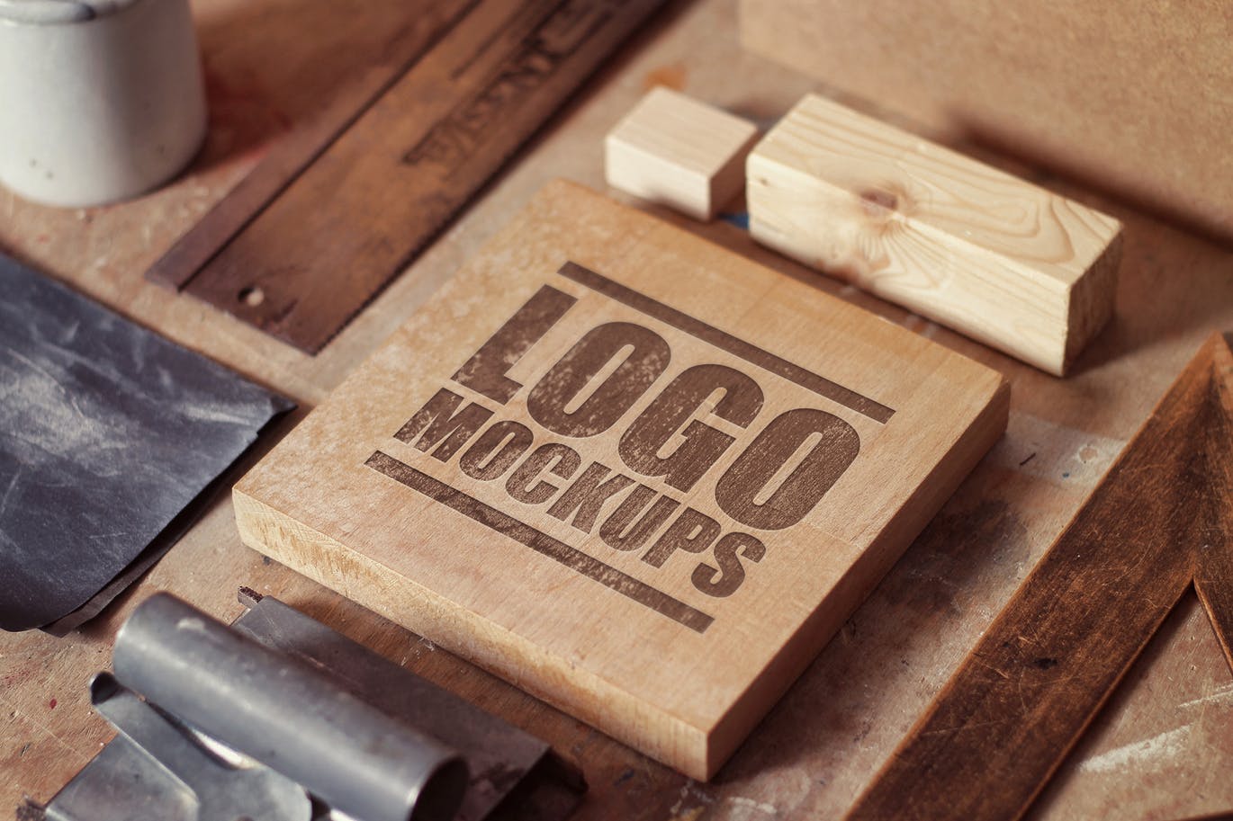 Perspective wood logo mockup templates