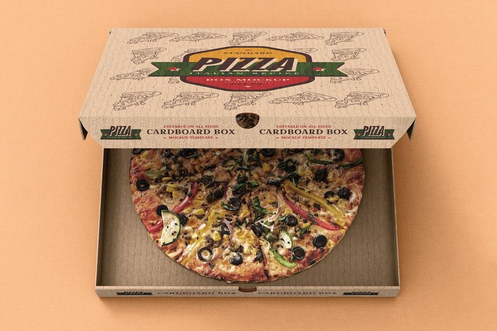 Rectangular Pizza Box PSD Mockup, Perspective – Original Mockups