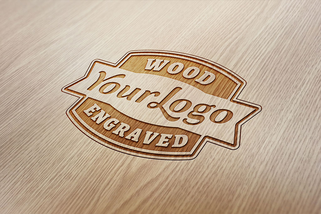 Wood engraved logo mockup freebie