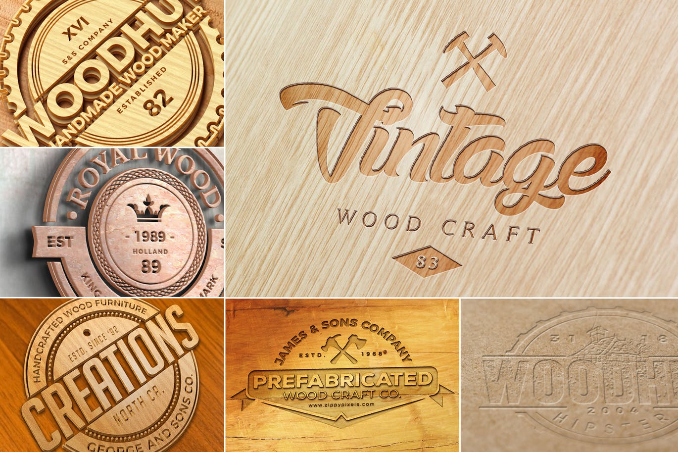 Vintage wood logo mockup templates
