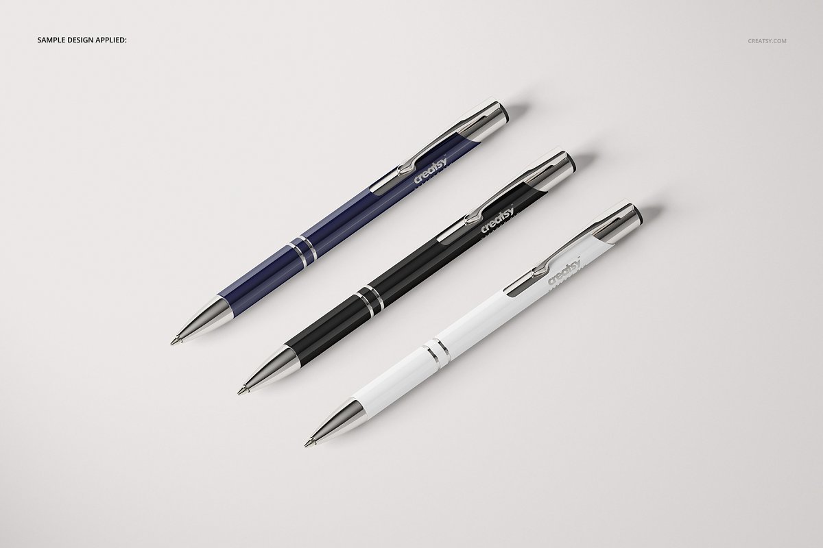 Metal pen mockup in blue black and white