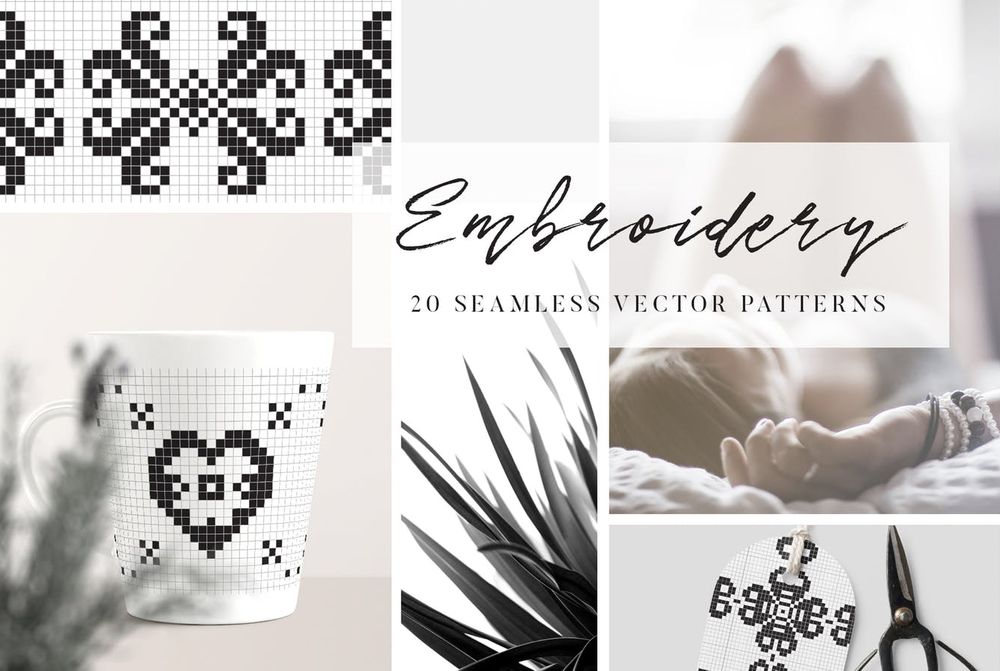 Embroidery seamless vector patterns
