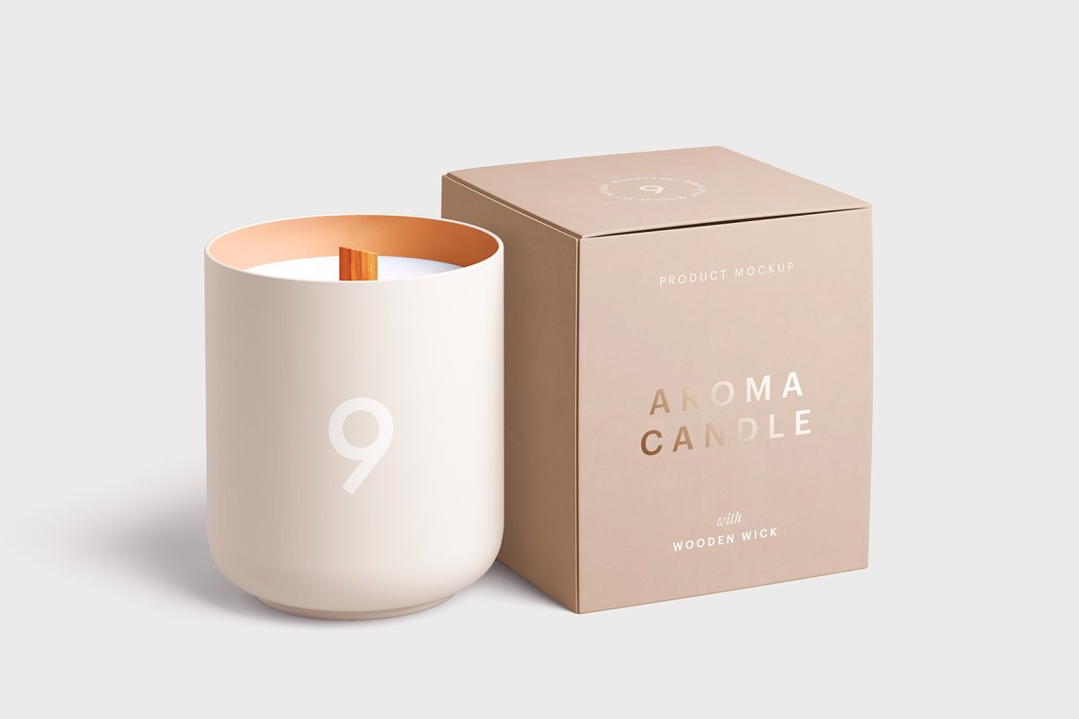 Candle and paper box mockup template