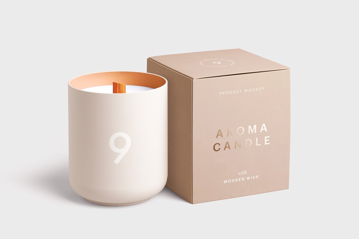 Candle and paper box mockup template