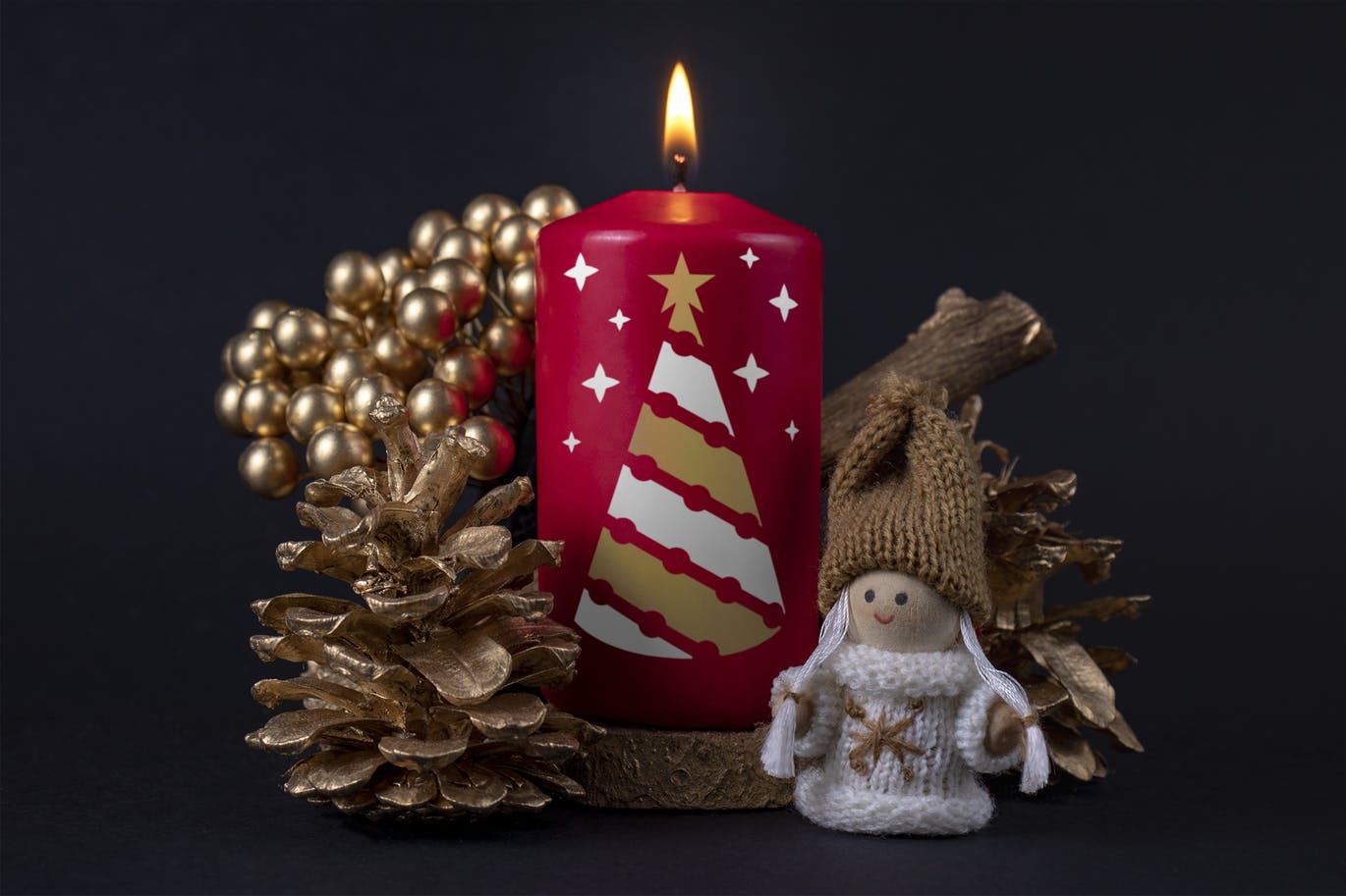Red christmas candle with an angel mockup