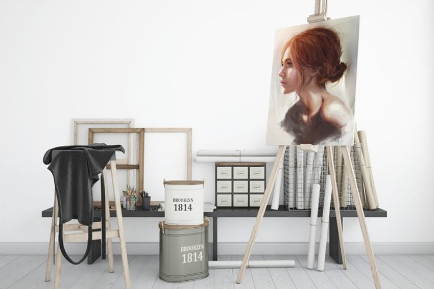 An easel stand with canvas mockup templates