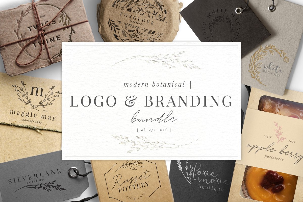 Modern botanical logo and branding bundle