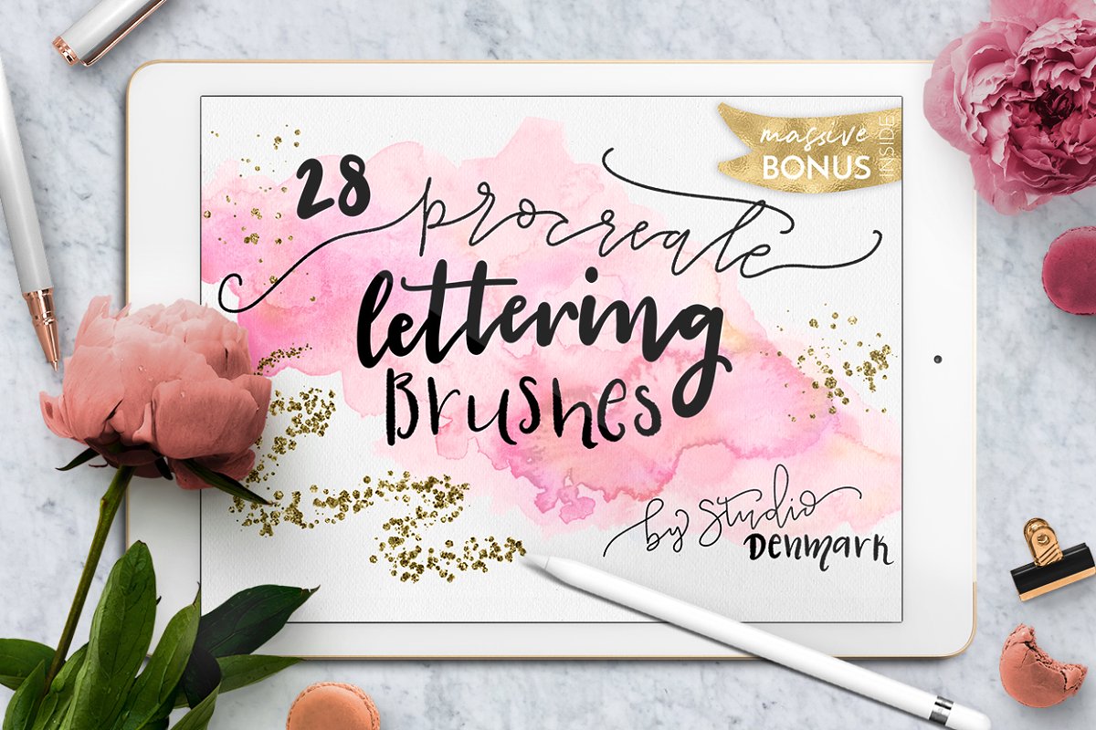 Calligraphy style lettering brushes for procreate