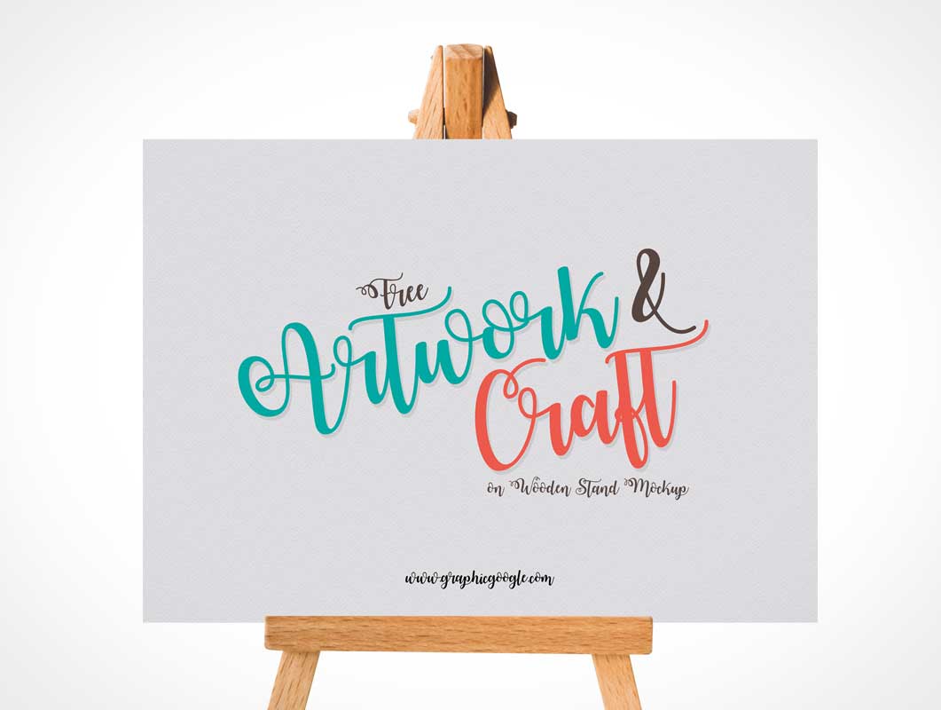 A free artwork on wooden stand mockup