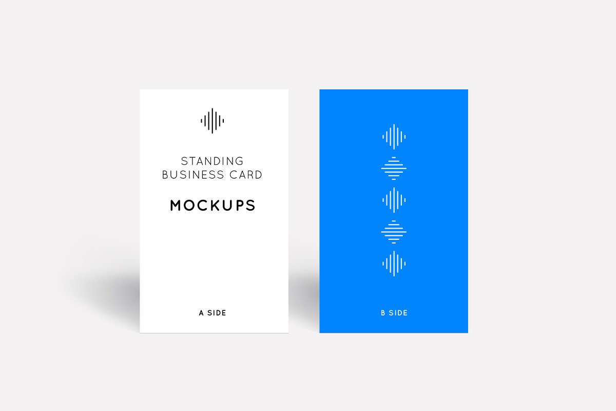 White and blue standing business cards mockup