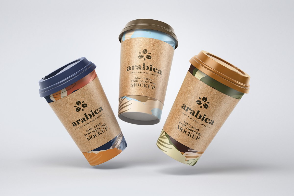 Take away paper coffee cup mockup set