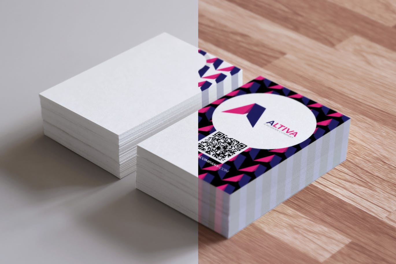 Realistic stack of business cards mockup template