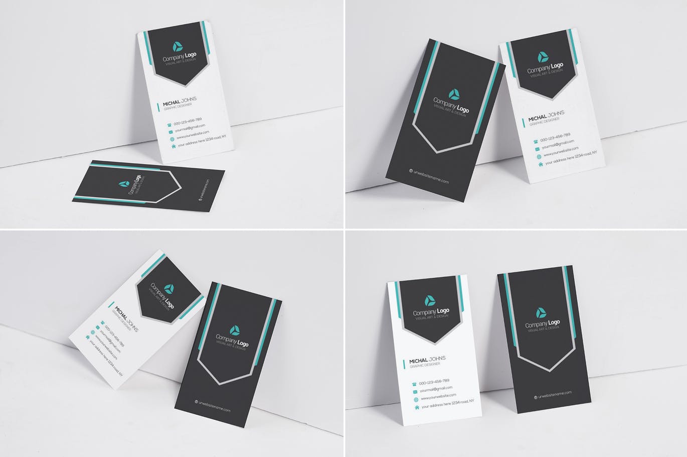 A pack of designed vertical business card mockups