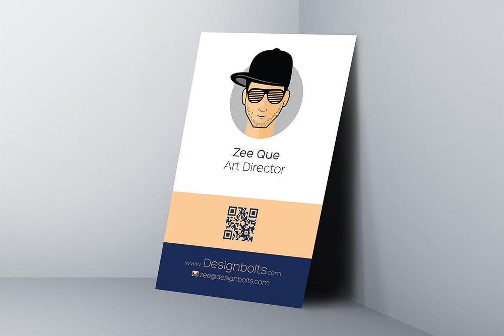 Free standing business card with a hip