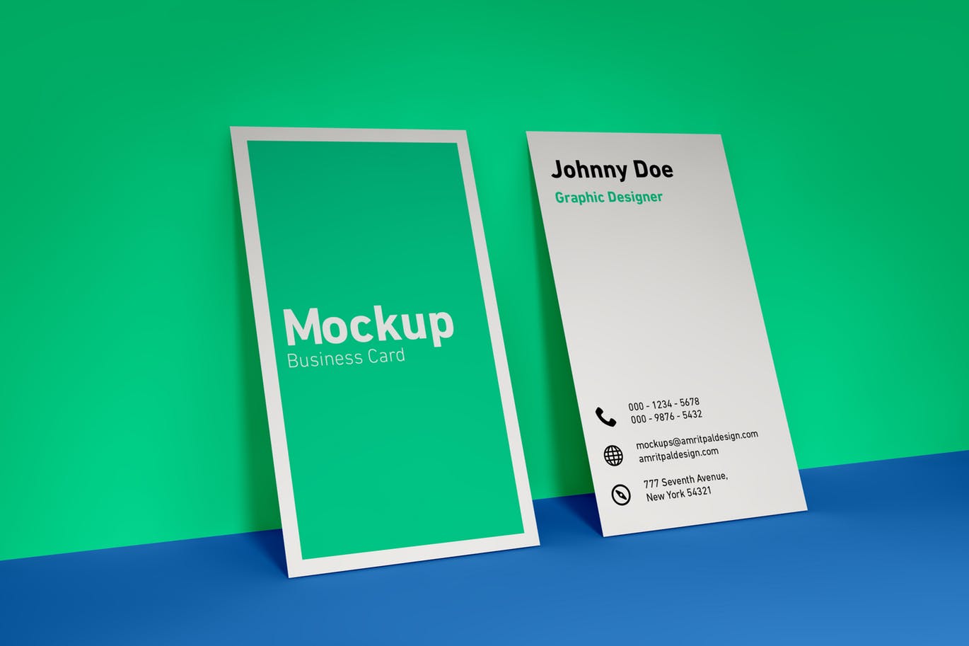 Vertical business card by the wall mockup