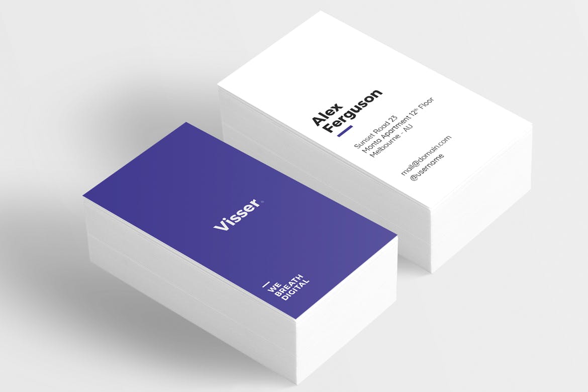 Blue and white vertical business card mockup