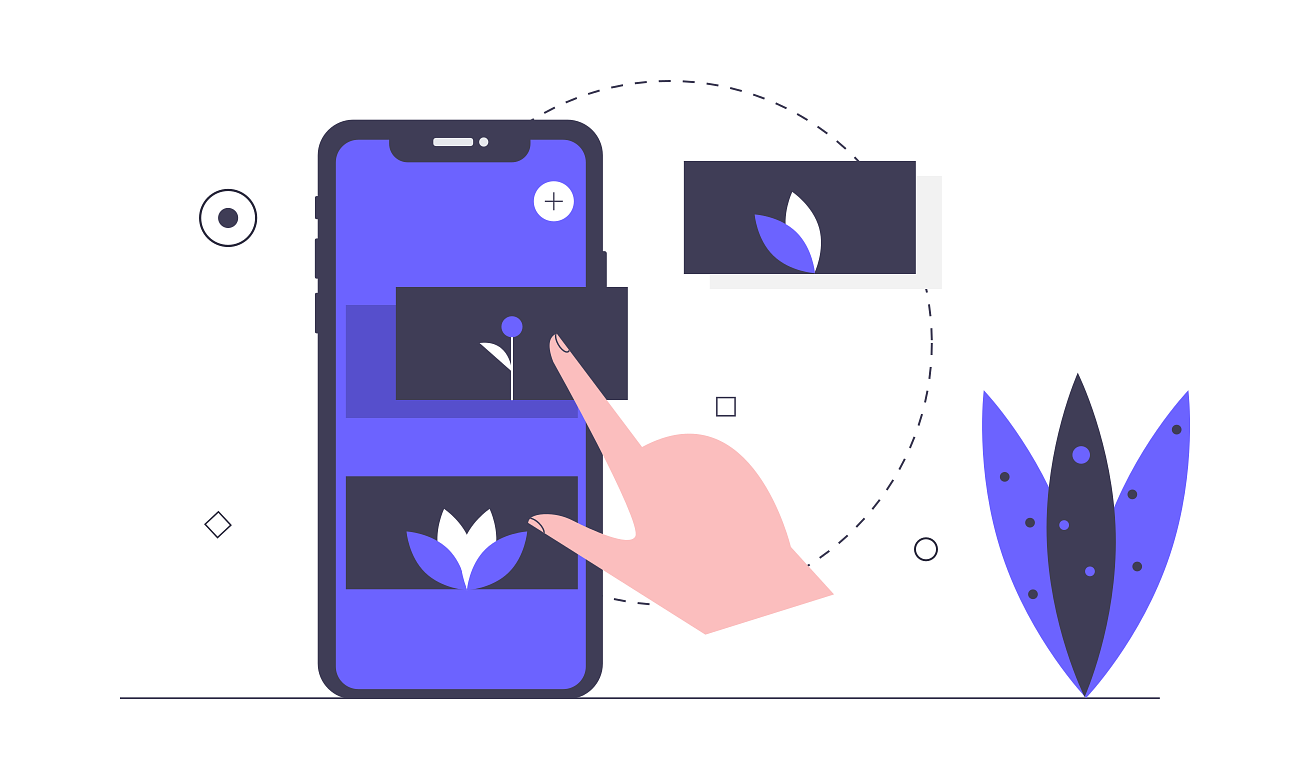A finger touching the smartphone illustration