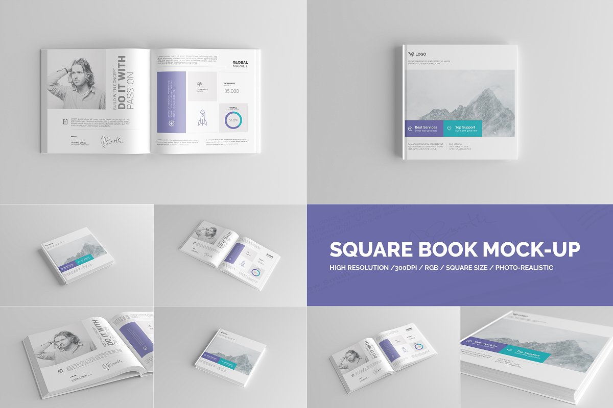 A square book mockup templates