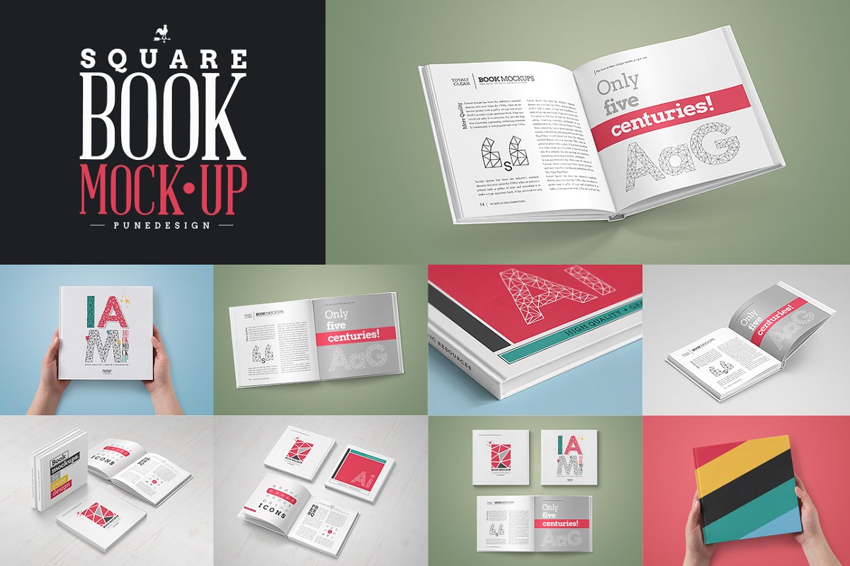 A square book mockup set