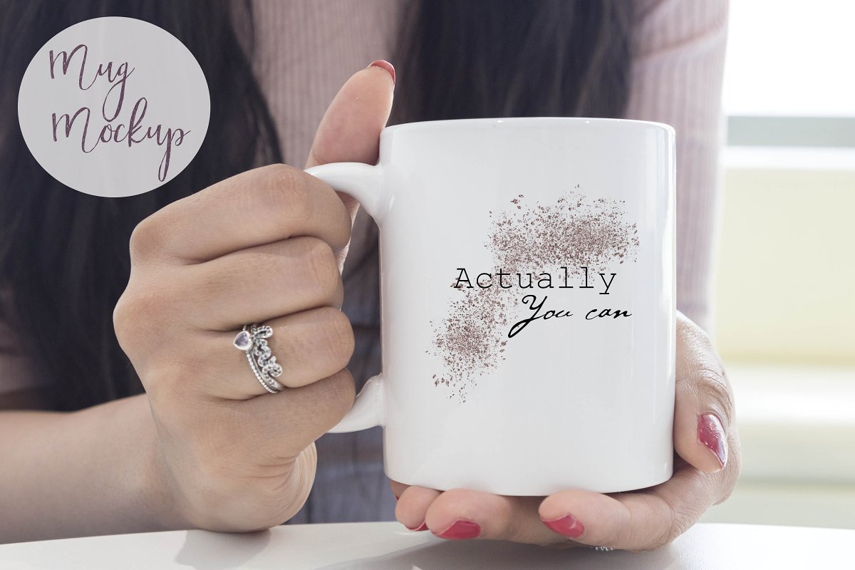 Mug Mockup Woman Holding Mug By Wanderlustlens Thehungryjpeg Com