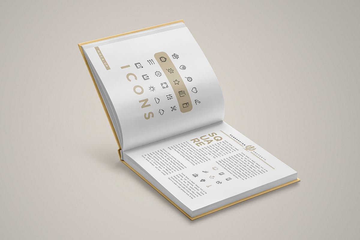 An open square book mockup template