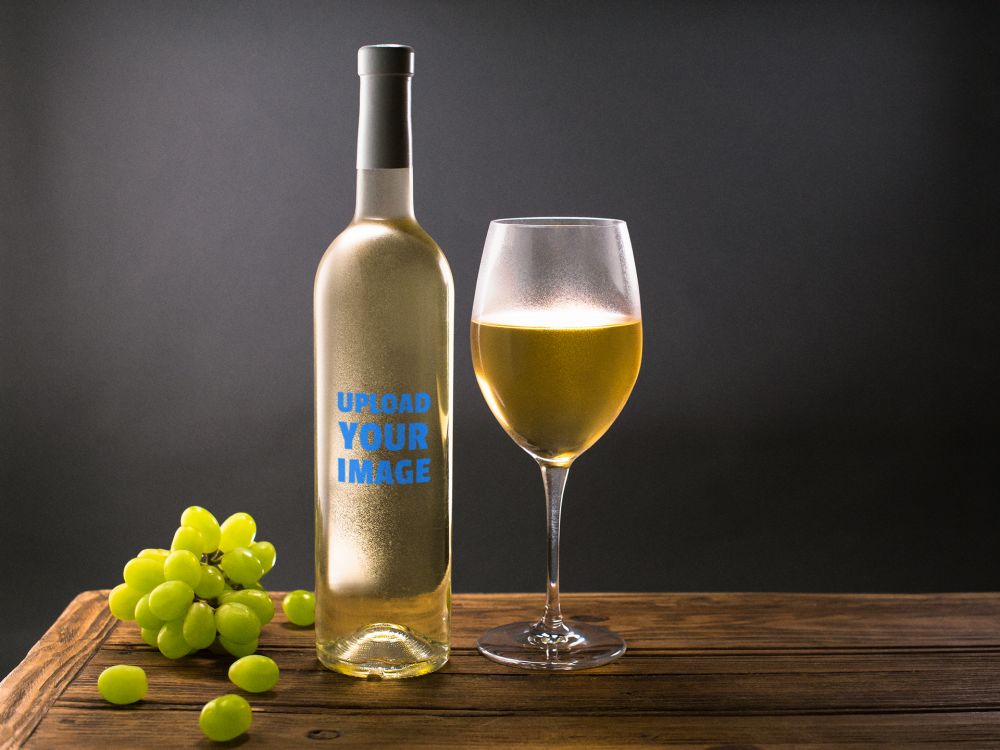 A mockup template of white wine bottle and glass