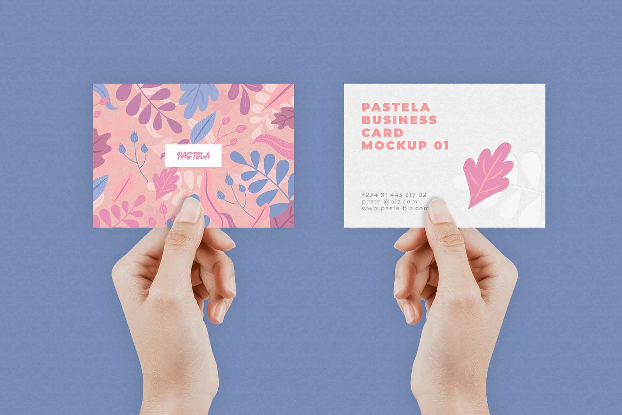 Free business card mockups on violet background