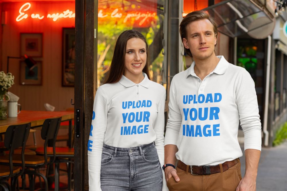 A couple with polo shirt mockup